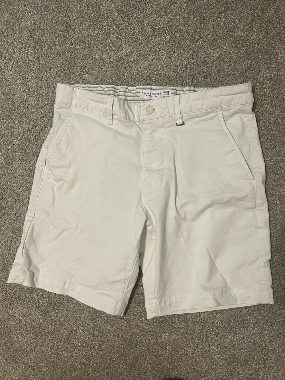 Denim & Flower Men's White Cotton Flat Front Shorts